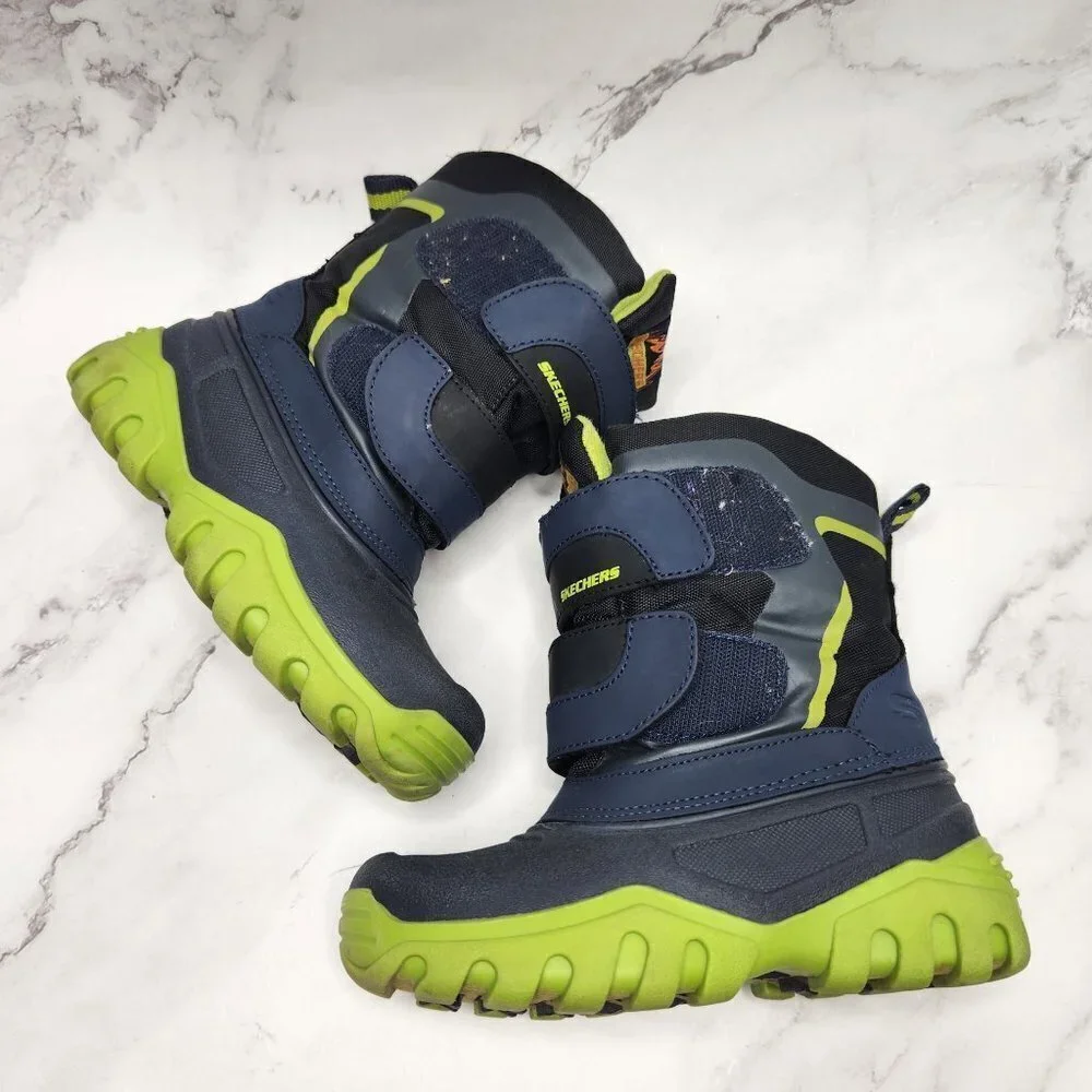 Skechers High Slopes Winter Rain Snow Boots Blue Green Kids Child Size 11